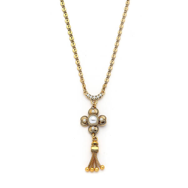 Guardian Gold Plated Pearl Clover Tassel Charm Chain Necklace - 4