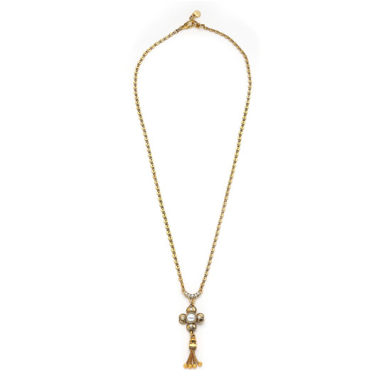 Guardian Gold Plated Pearl Clover Tassel Charm Chain Necklace 