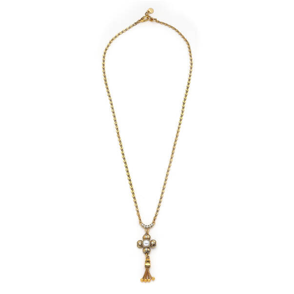 Guardian Gold Plated Pearl Clover Tassel Charm Chain Necklace - 1