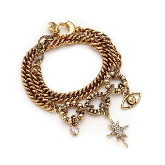 Guiding Eye Star & Heart Charm Chain Bracelet - 