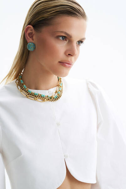 Gwen Turquoise Zircon Gold Plated Earrings - 4