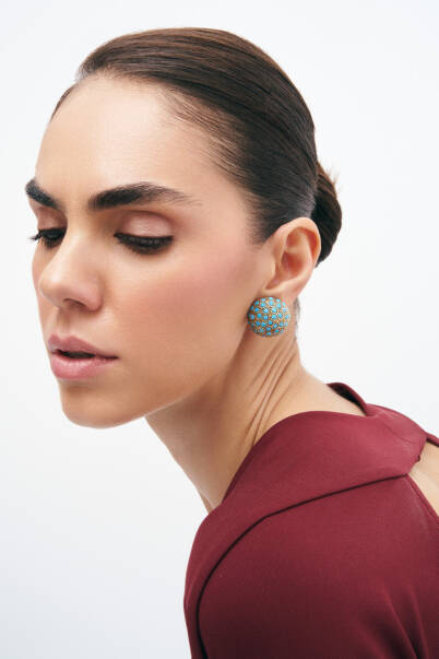 Gwen Turquoise Zircon Gold Plated Earrings - 2