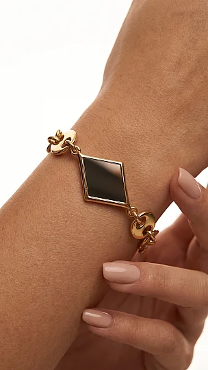 Halo Ayna Charm Altın Kaplama Zincir Bilezik - (1)