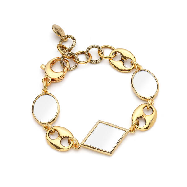 Halo Mirror Charm Gold Plated Chain Bracelet - 1