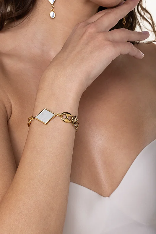 Halo Mirror Charm Gold Plated Chain Bracelet - (1)