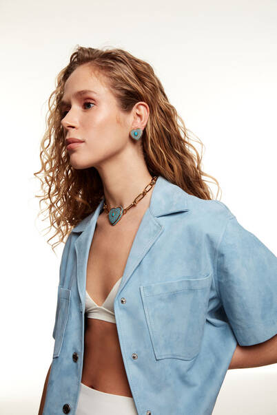 Hannah Turquoise Zircon Gold Plated Heart Earrings - 5