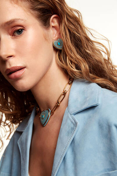 Hannah Turquoise Zircon Gold Plated Heart Earrings - 4