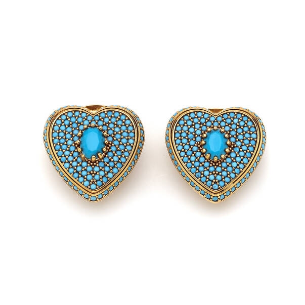 Hannah Turquoise Zircon Gold Plated Heart Earrings - 1