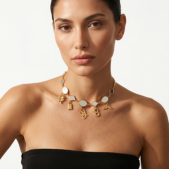 Harmonia Luck, Clover, Wing & Infinity Charm Gold Plated Necklace - 