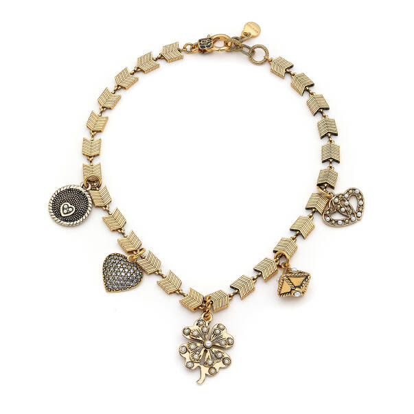 Harmony Gold Plated Clover,Heart Charm Chain Necklace - 1