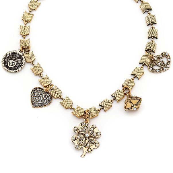 Harmony Gold Plated Clover,Heart Charm Chain Necklace - 2
