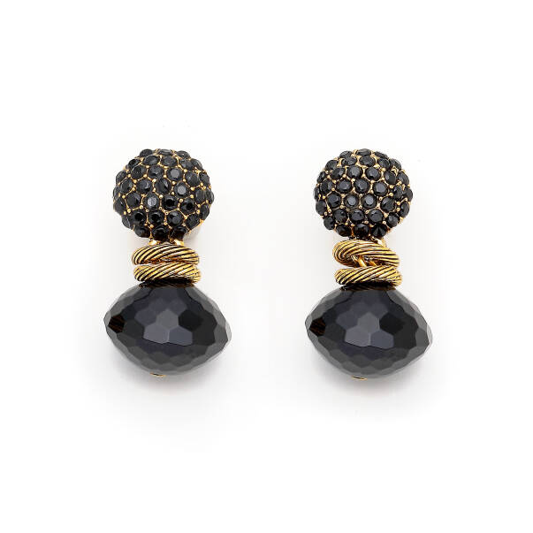 Harper Onyx Gold Plated Zircon Evening Clip-On Earrings - 1