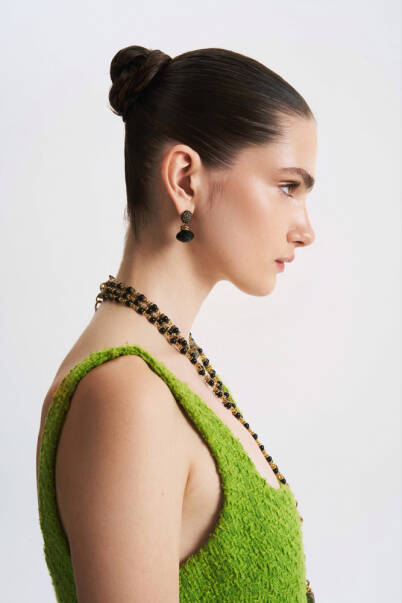 Harper Onyx Gold Plated Zircon Evening Clip-On Earrings - 2