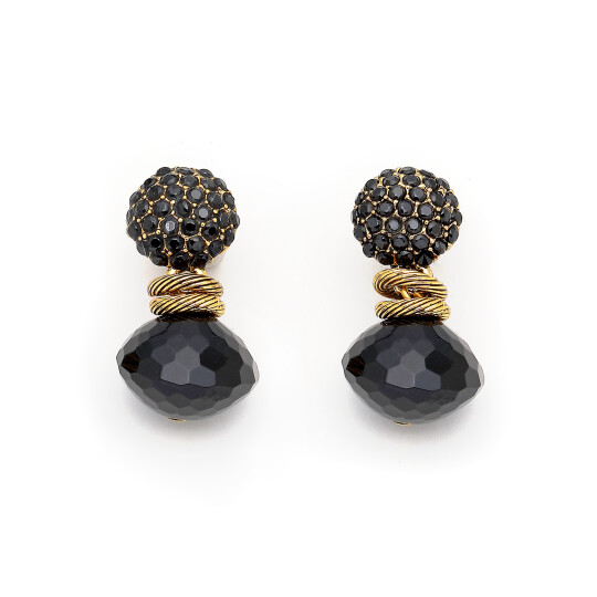 Harper Onyx Gold Plated Zircon Evening Clip-On Earrings 