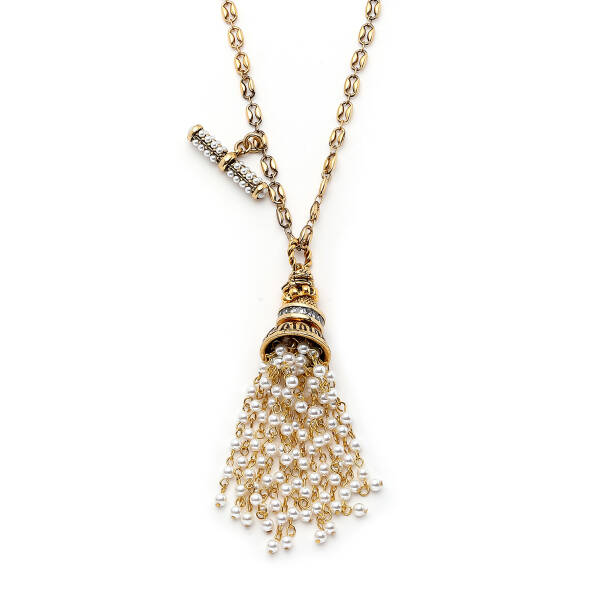 Harvest Pearl Tassel Charm Gold Plated Chain Necklace - 5