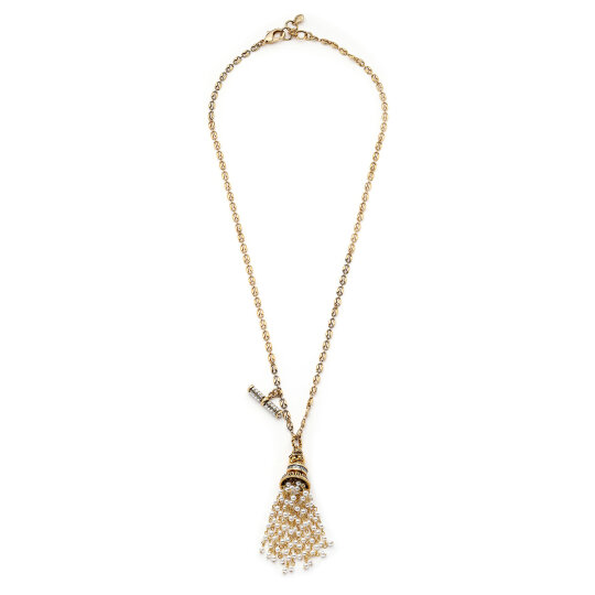 Harvest Pearl Tassel Charm Gold Plated Chain Necklace - 