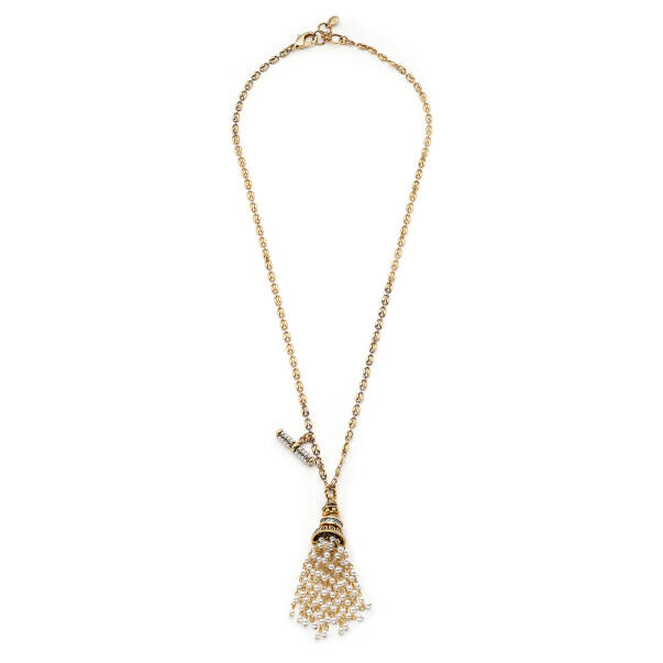 Harvest Pearl Tassel Charm Gold Plated Chain Necklace - 1