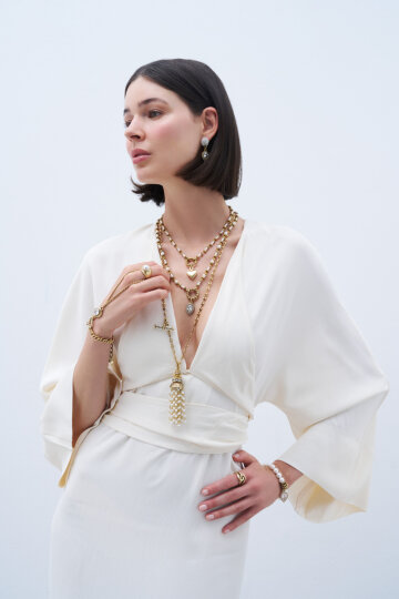 Harvest Pearl Tassel Charm Gold Plated Chain Necklace - (1)