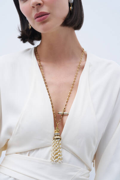 Harvest Pearl Tassel Charm Gold Plated Chain Necklace - 6