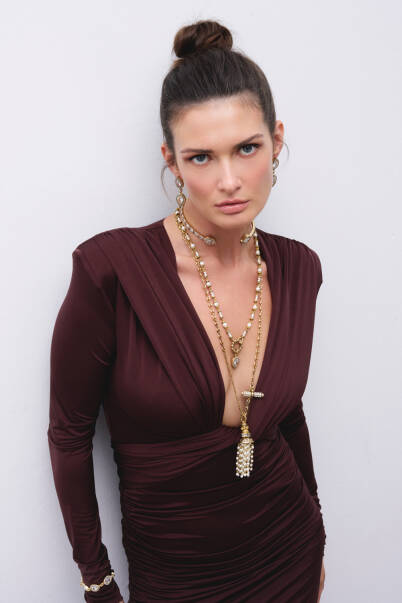 Harvest Pearl Tassel Charm Gold Plated Chain Necklace - 4