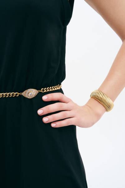Hazel Gold Plated Evil Eye Charm Chain Belt - 2