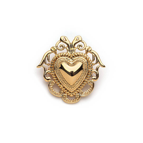 Heart Bloom Heart Charm Gold Plated Brooch - 1