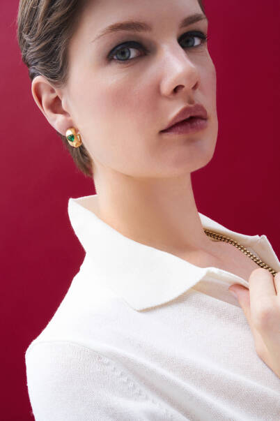 Heart Hoops Zircon Heart Gold Plated Pinned Earrings - 2