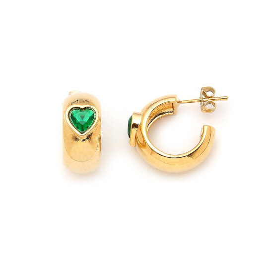 Heart Hoops Zirkon Kalp Altın Kaplama İğneli Küpe 