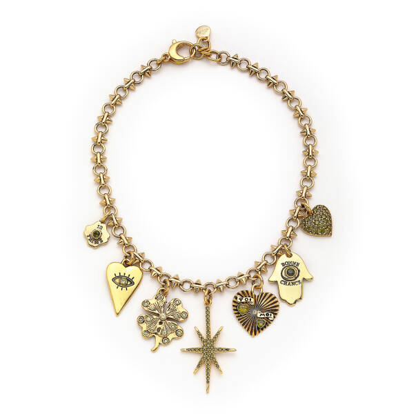 Heartbeat Gold Plated Star, Heart Charm Chain Necklace - 1
