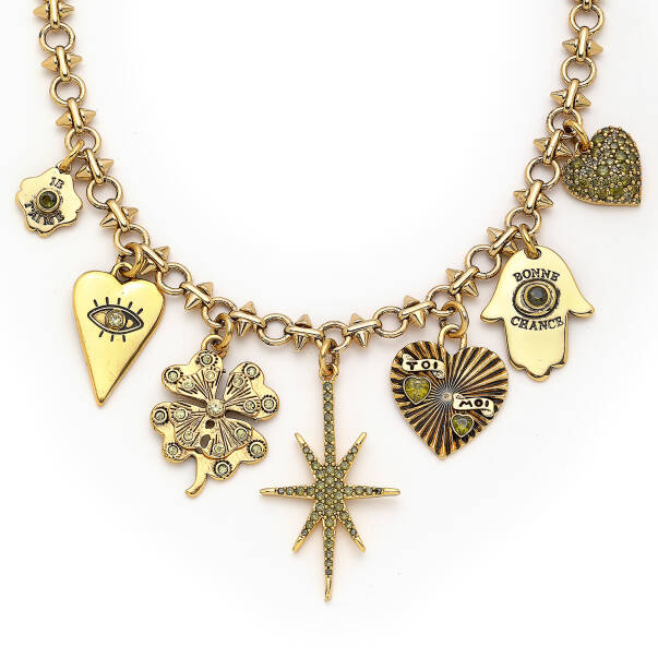 Heartbeat Gold Plated Star, Heart Charm Chain Necklace - 2
