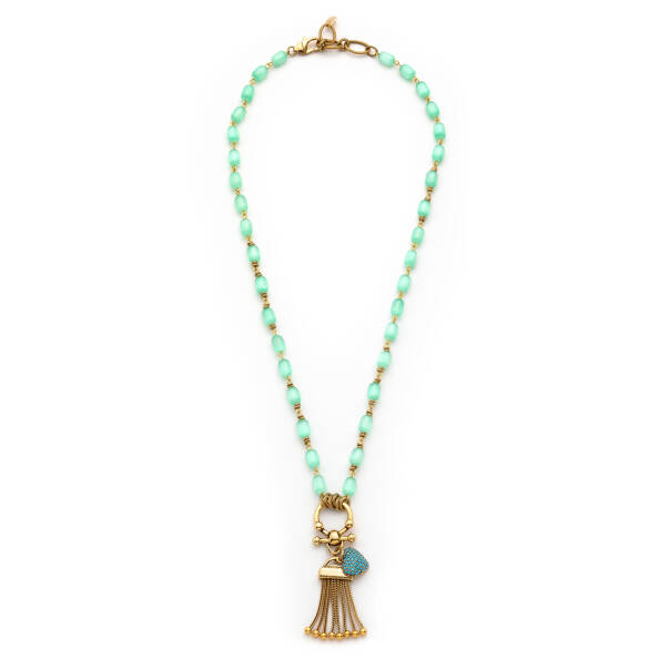 Heartfelt Gold Plated Tassel Turquoise & Selenite Natural Stone Necklace - 1
