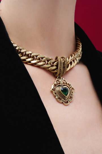 Heartish Kalp Charm Altın Kaplama Kalın Zincir Kolye - 