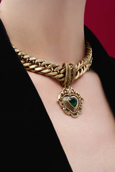 Heartish Kalp Charm Altın Kaplama Kalın Zincir Kolye - 1