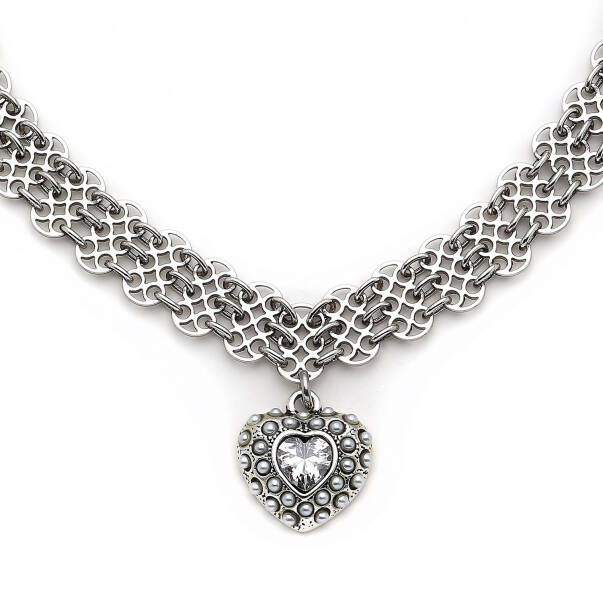 Hearty Zircon Heart, Silver Plated Choker Necklace - 4
