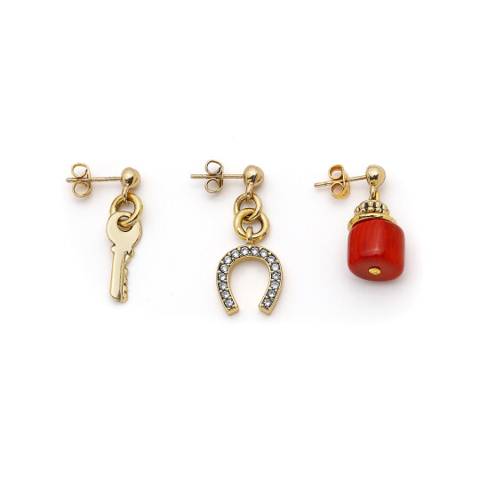 Here And There Mercan Nal Anahtar Charm İğneli Küpe 