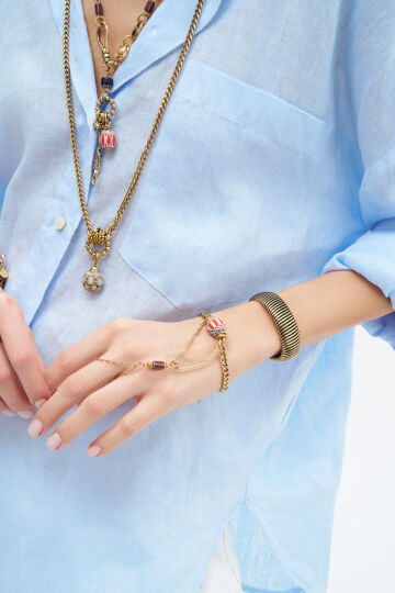 Heritage Coral Natural Stone Chain Hand Bracelet - (1)