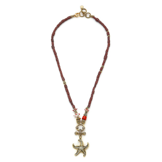 Heritage Glass Bead Star Pearl Charm Necklace 