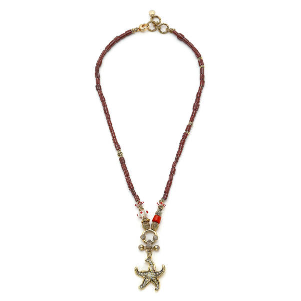 Heritage Glass Bead Star Pearl Charm Necklace - 1