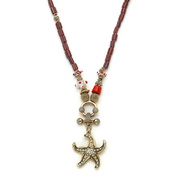 Heritage Glass Bead Star Pearl Charm Necklace - 3