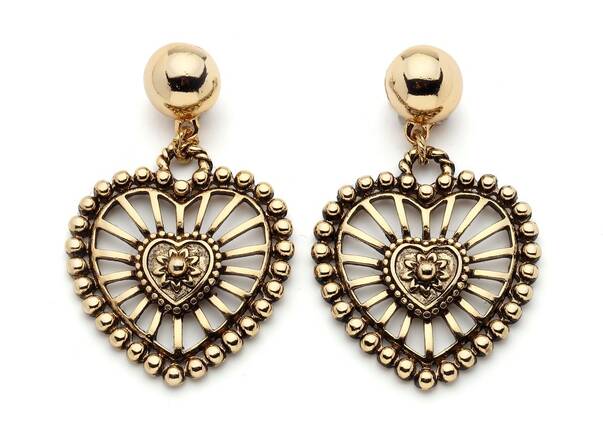 Hero Gold Plated Heart Charm Pinned Earrings - 1