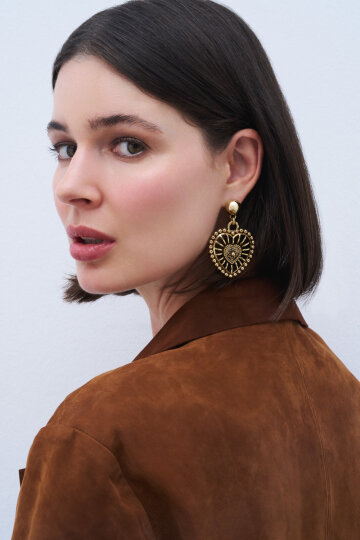 Hero Gold Plated Heart Charm Pinned Earrings - 