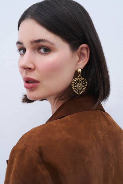 Hero Gold Plated Heart Charm Pinned Earrings - 1