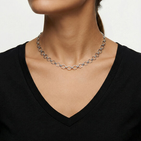 Hexa Chain Gümüş Kaplama Zincir Kolye - (1)