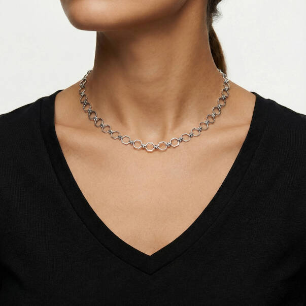 Hexa Chain Silver Plated Chain Necklace - 2