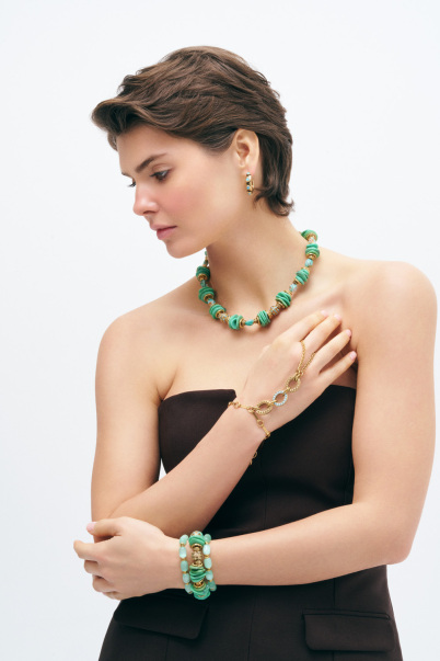 Honey Band Turquoise Natural Stone Gold Plated Chain Hand Bracelet - 3