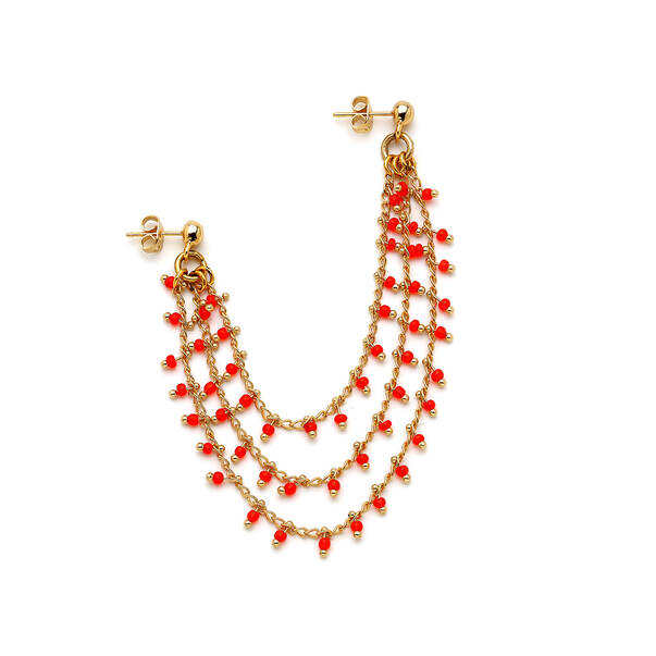 Hood Red Chain Gold Plated Pinned Earrings - 1