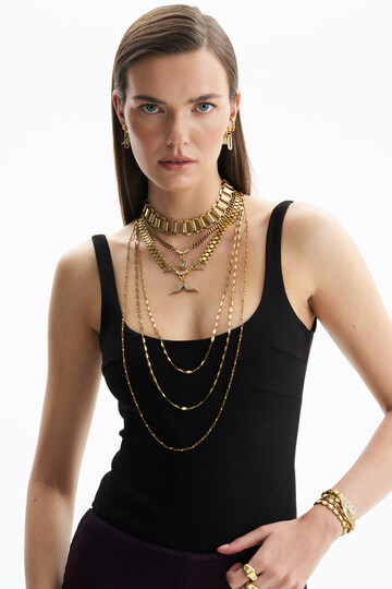 Lavish Gold Plated Charm Chain Necklace