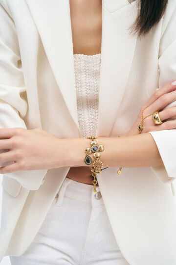 Illume Yonca Siyah Zirkon Charm Zincir Bilezik - (1)