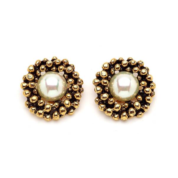 In Touch Pearl Gold Plated Clip-On Earrings - 2