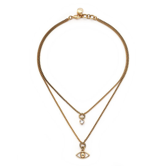 Inner Compass Eye and Heart Charm Gold Plated Chain Necklace 